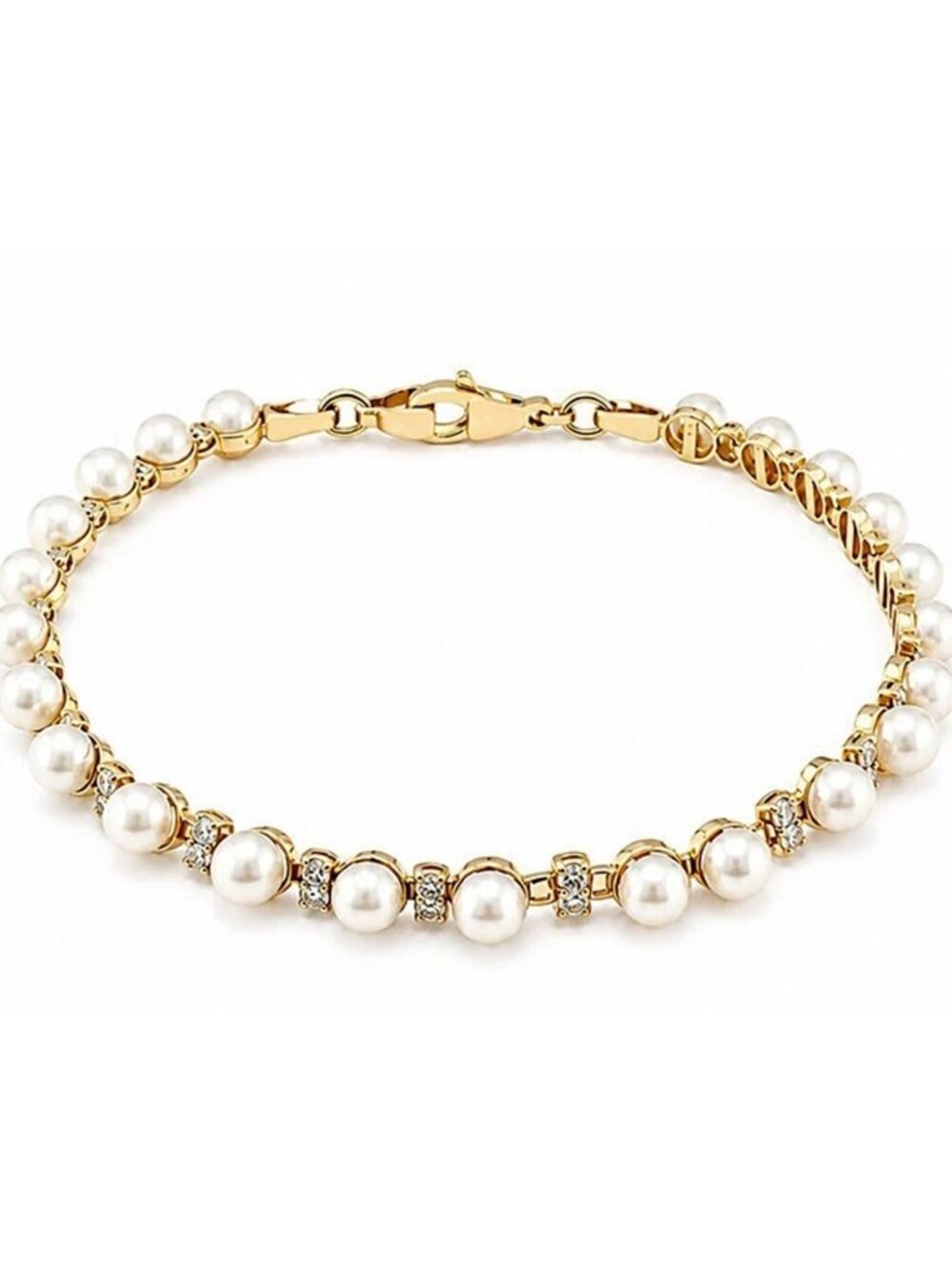 Genuine Pearl & Diamonds Bracelet Solid 14k Gold
